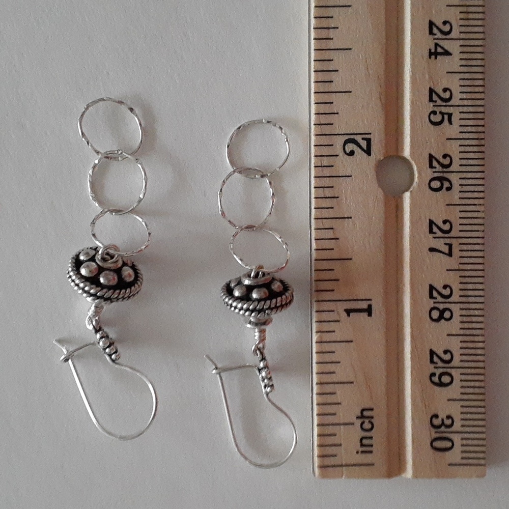 Dangly Ornate Sterling Silver Pierced Earrings A109 - Picture 7 of 13